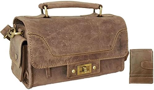 10 Inch Women's leather tote bag Vintage Shoulder satchel top handle cross body Purse Handbag FREE WALLET (vintage brown)