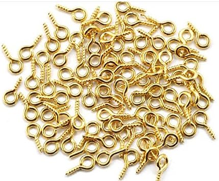 SROVFIDY 100 x Silver Plated 8mm x 4mm Screw Eye Bails Jewellery Craft Findings (10x4MM Gold)
