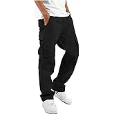 HUNGSON Mens Cargo Pants Drawstring Casual Hiking Pants Joggers Athletic Trousers Cotton Loose Straight Sweatpants for Men