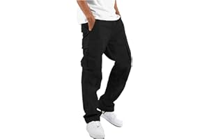 HUNGSON Mens Cargo Pants Drawstring Casual Hiking Pants Joggers Athletic Trousers Cotton Loose Straight Sweatpants for Men