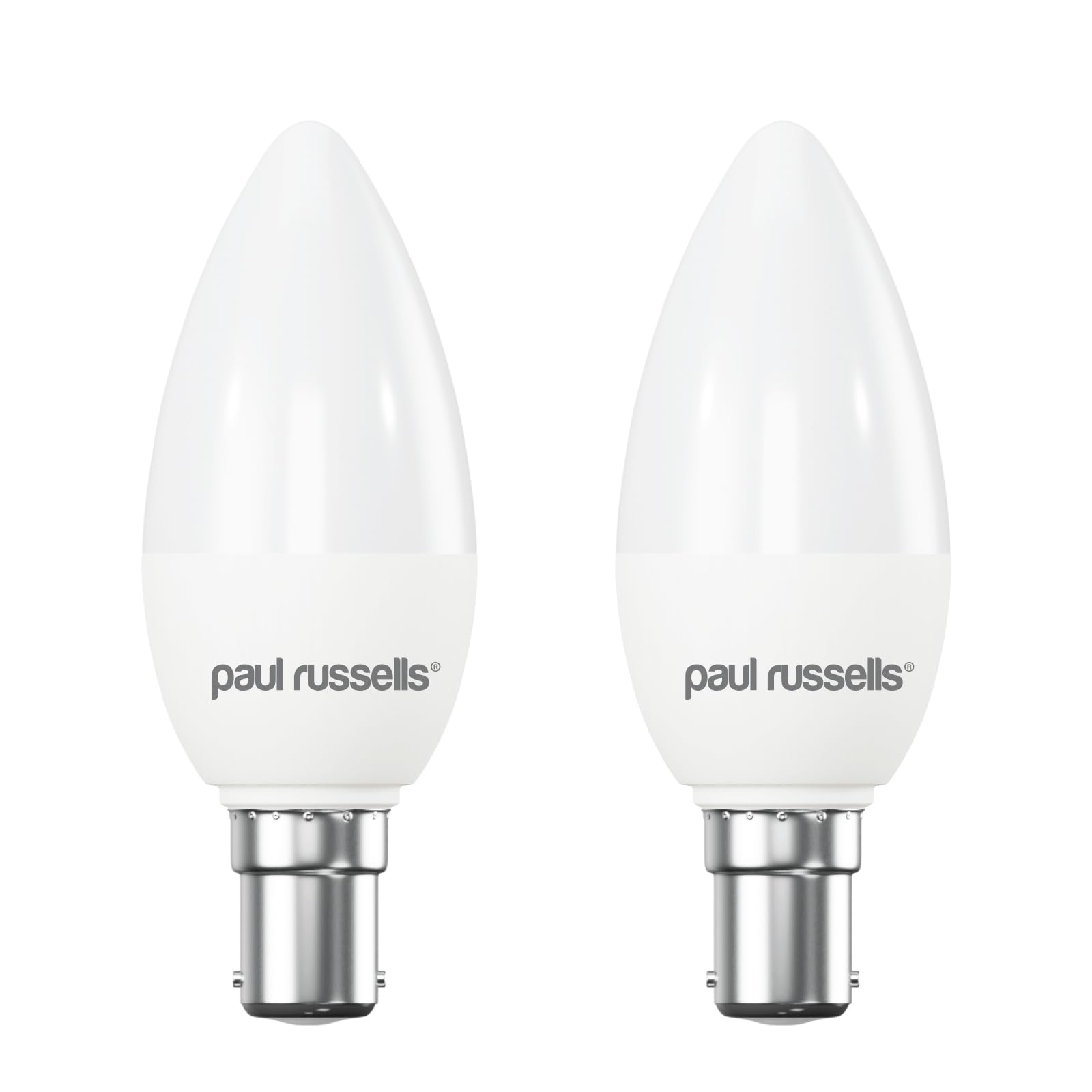 paul russells LED Light Small Bayonet Cap B15, 60watt Equivalent, 6.5W 806LM LED Bulbs, 6500K Bright Daylight, Frosted C35 SBC Candle Energy Saving Non-Dimmable Chandelier Lightbulbs, Pack of 2