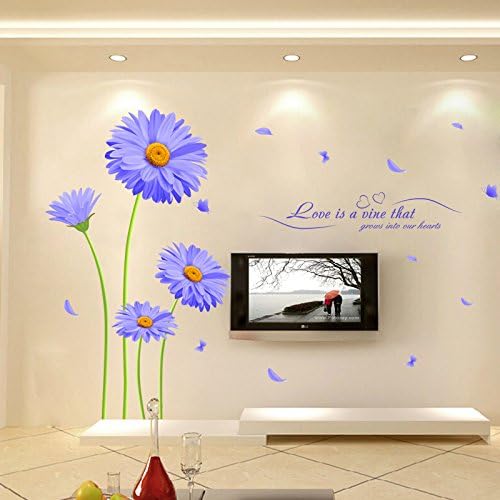 Ayutthaya shop Aster Novi-belgii Purple Chrysanthemum DIY Wall Stickers Living Room TV/Sofa Backdrop Decor Mural Decal Wallpaper