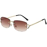 FLJMRAVER Rimless Sunglasses for Men Women Trendy Small Narrow Rectangle Metal Frame Sun Glasses Shades 90s Eyewear