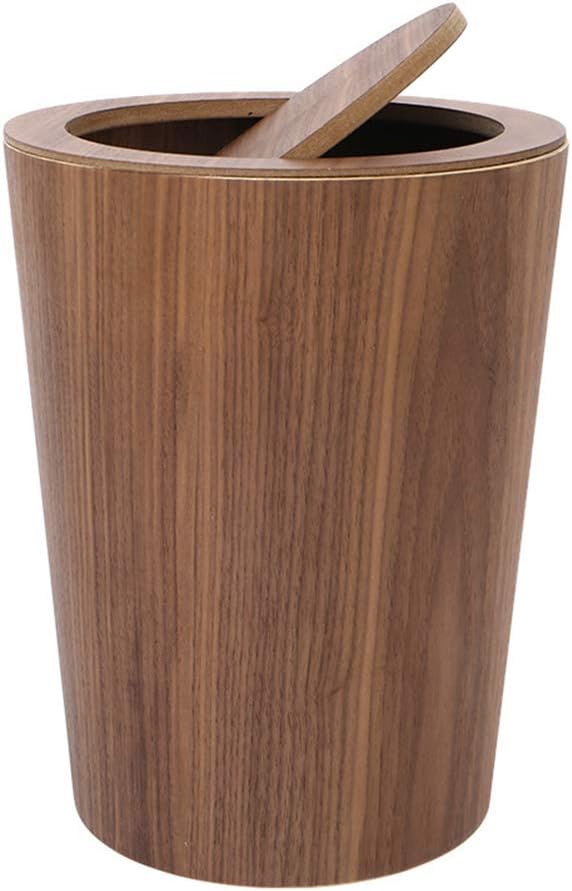 CYJ Wooden Trash can with Swing lid, Round Kitchen Trash