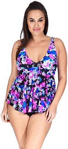 Mazu Swim Plus Size Women's Mesh Ruffle Triple Tier Swimwear Tankini Top (18W-24W)