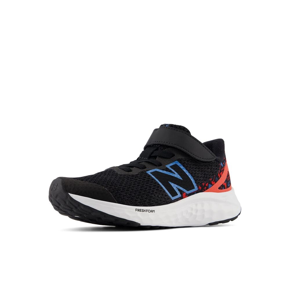 New Balance Kid's Fresh Foam Arishi V4 Bungee Lace with Top Strap Running Shoe, Black/Azure/Blast Red, 12.5 W Little Kid Image