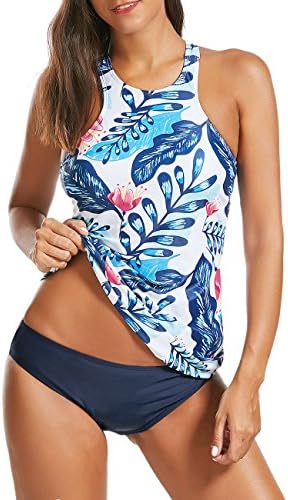 FUUNSO Bathing Suits for Women – Tankini Swimsuits for Women High Neck Halter Floral Womens Swimsuits (01 L)