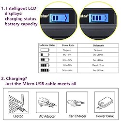 Kastar Battery (X2) & LCD Slim USB Charger for