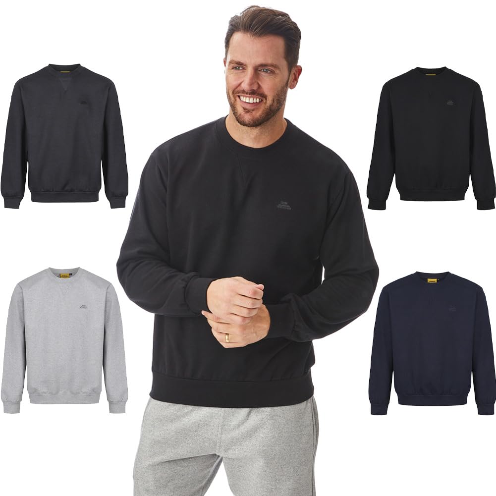 Iron Mountain Men's Fleece Crew Neck Sweatshirt – Soft Cotton Blend Pullover Jumper, Lightweight Workwear Sweatshirt with Relaxed Fit for Casual & Work Wear, Black, XL