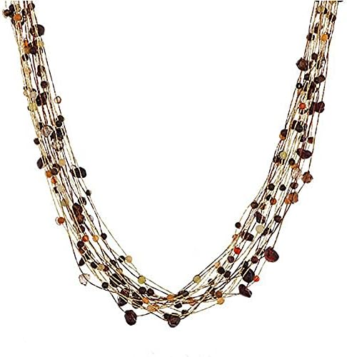Genuine Multi Gemstones and Crystals Multi-strand Gold Silk Cord Necklace Lobster Claw Clasp 15- 17''