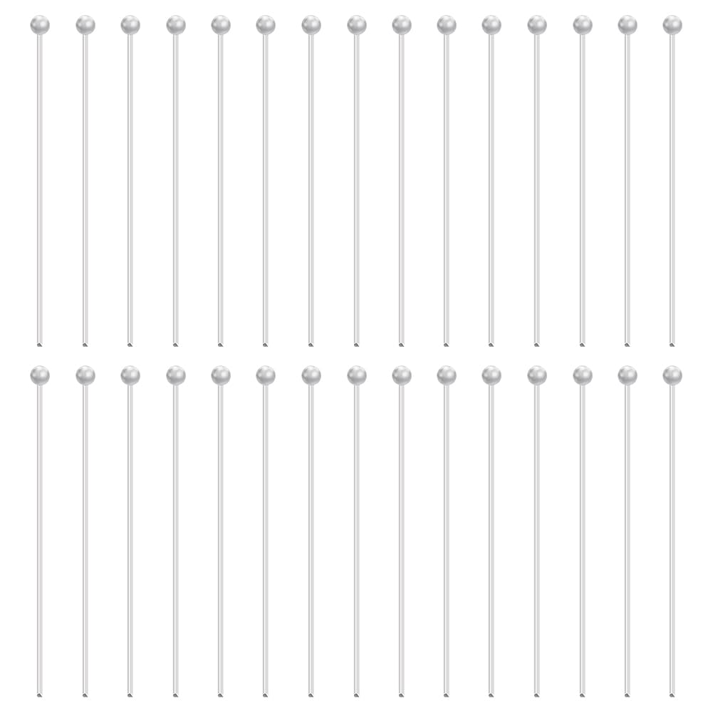 BENECREAT 30Pcs 925 Sterling Silver Head Ball Pins, 0.5mm Silver Ball Headpins Head Pins Findings for Earring Bracelet Jewelry Making, 30mm Long