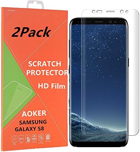 AOKER Galaxy S8 Screen Protector, (Not Glass), (2 Pack), Liquid Skin, Case Friendly Updated Design, HD Clear Anti-Bubble Film Full Coverage Screen Protector for Samsung Galaxy S8. (2 Pack)