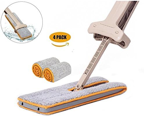 Aivivo Automatic Rebound Flat Mop, Double sided Self Cleaning Hand-free Lazy Mop for Cleaning Corner, Bathroom, Kitchen, Tile and Hardwood Floor Cleaning. Included 4 Microfiber Pad