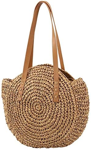 Beach Bag Hand-woven Rattan Straw Bag Bohemian Summer Round Handbag Travel Shopping Tote Wicker Bags