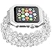 Beaded Watch Band with Bling Metal Case, Elastic Handmade Crystal Bracelet Jewelry Replacement Strap Shock-proof Rhinestone Protective Cover for Watch 42mm Series 3,2,1 (Silver, 42mm)