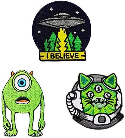 Set UFO Boss Alien Green Cat Patch Embroidered I Believe Alien Extra Terrestrial NASA Space