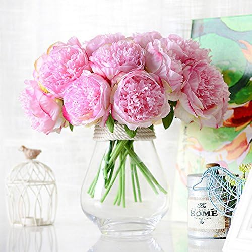 James Cecil 5 Heads Springs Flowers Artificial Silk Peony Bouquets Wedding Home Decoration, Pack of 4 (Hot Pink)