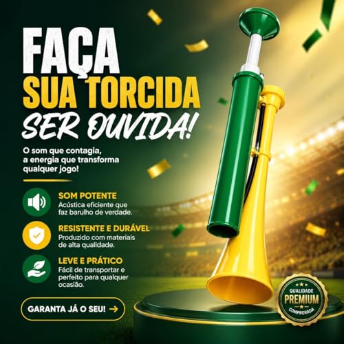 Vuvuzela Gigante, Verde e Amarelo, Buzina Super Potente para Torcida