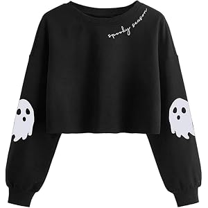 YDLMHHU Women Fall Halloween Ghost Crop Sweatshirt Lantern Sleeve Pullover | Funy Retor Ghost Long Sleeve Crop Sweatshirt Sku