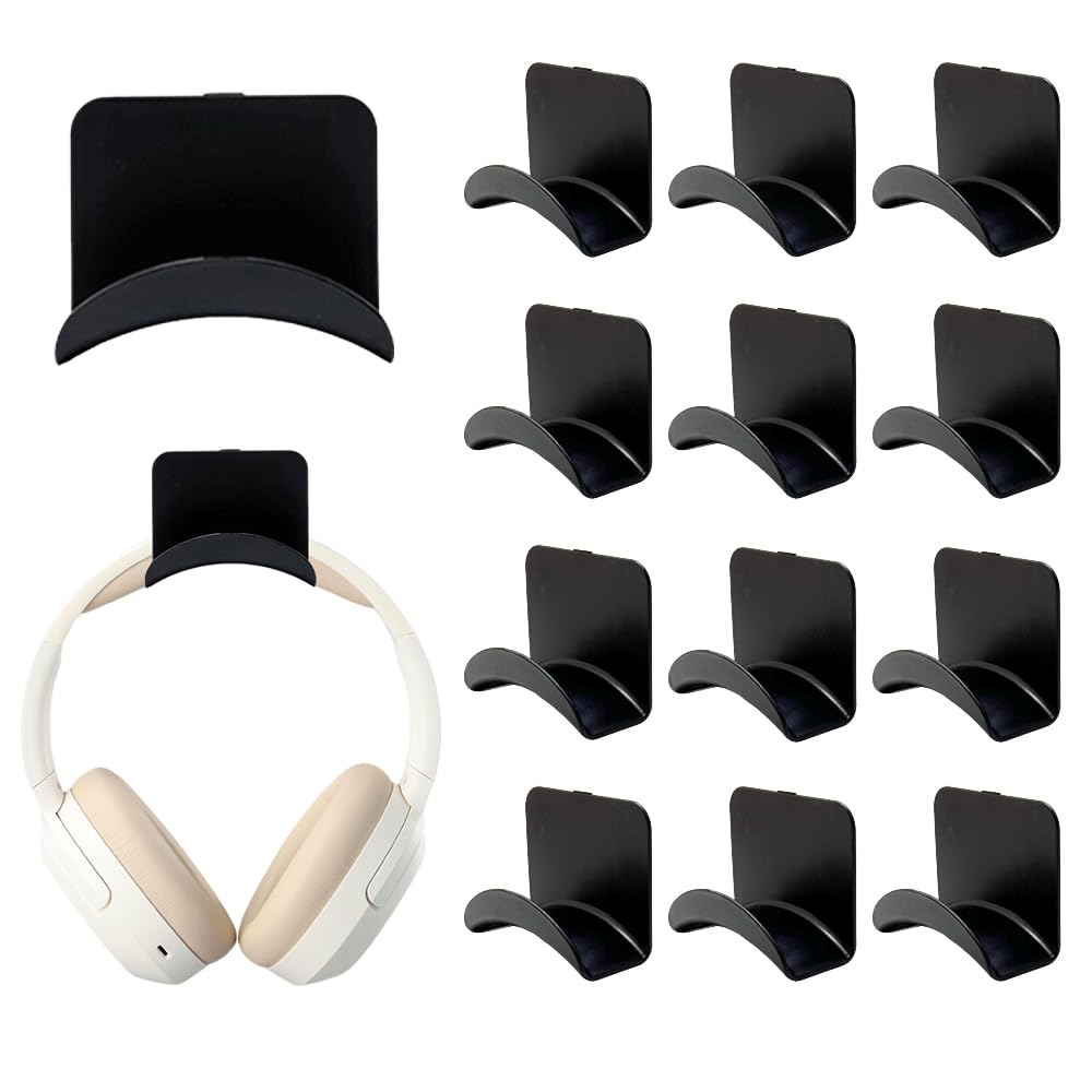Ketifertic 12 PCS Headphone Wall Hangers with Nano Tape, Adhesive Gaming Headphone Stand Headset Holder Hook Wall Desk Closet Door Mount for Most Headphone Controller Hat Baseball Caps (Black)