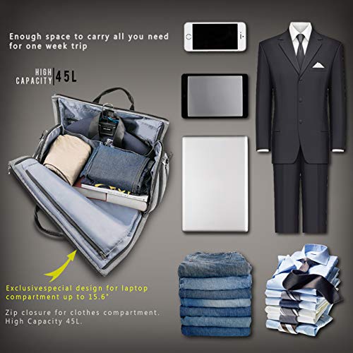 Bug-Anzugtasche-Kleidersack-Reisetasche-Anzugsack-2-in-1-Garment-Bag-mit-15-Laptopfach-Schuhfach-und-Verstellbarem-Schultergurt-45L-hohe-Kapazitaet-Schwarz