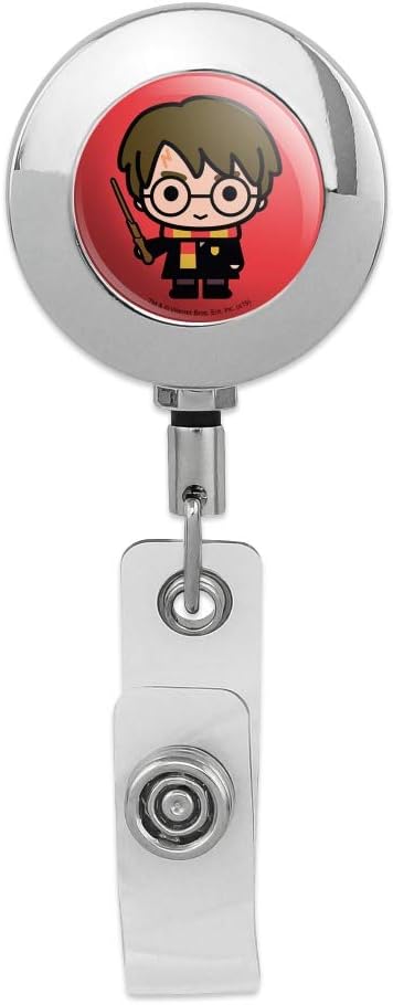 Harry Potter Cute Chibi Character Retractable Reel Premium Metal Chrome Badge ID Card Holder Clip