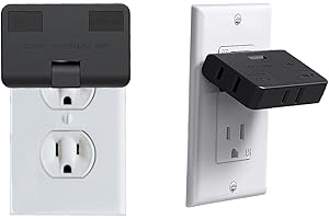 ETwinCoo 3-Way Flat Wall Outlet Extender & Splitter, 2-Prong Swivel Mini Plug - Safe AC Adapter for Home/Travel, Type A Black (2 Pack)