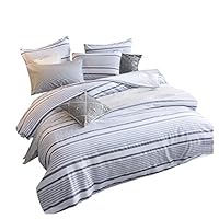 Lausonhouse Duvet Cover Set,100% Cotton Yarn Dyed Woven Pleat Stripe Duvet Cover with 2 Pillowshams,3 Pieces Bedding Set - Queen