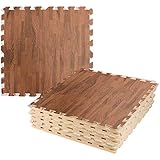 Interlocking Foam Tiles 24 X 24 inch Wood Grain Floor Mats for Children Kids Baby Non Toxic Puzzle Exercise Mat (12 Packs)