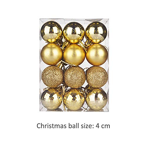 TangTanger Christmas Ball Assorted Pendant Shatterproof Ball Ornament Set Seasonal Holiday Wedding Party Decorations(24 pcs, 4 cm) (Gold)