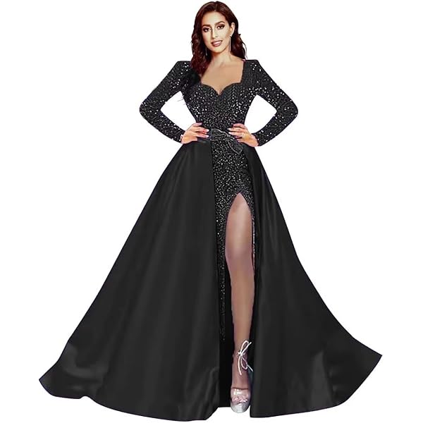 knee length dresses for ladies Emerald Long Sleeves Beaded Mermaid Prom Dress