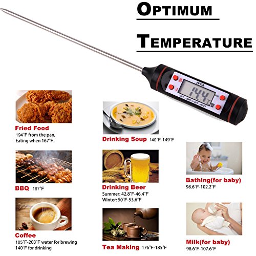 Digital Meat Grill Thermometer-JVITA Instant Read Kitchen Cooking Classic Pen Style Household Thermometer, Long Probe, LCD Screen, Best for Food, Meat, Grill, BBQ, Milk, and Bath Water, Black