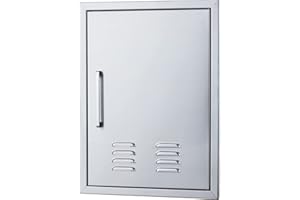 YuxiangBBQ Modern Silver Stainless Steel BBQ Single Access Door, 20 W x 27 H, Right Swing, Flush Mount for Outdoor Kitchen and BBQ Island