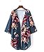 Girls' Sheer Boho Floral Cardigan Open front Cover Up Blouse Dark Green L