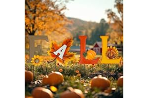 BRIGHTDECK Thanksgiving Day Outdoor Fall Yard Signs Decorations, 4 Pack Maple Leaf Turkey Pumpkin Fall Letters with Metal Stakes for Patio Lawn Garden Autumn Harvest Decor