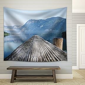 Beautiful Landscape of Wood Bridge on The Lake - Fabric Wall Tapestry Home Decor - 51x60 inches