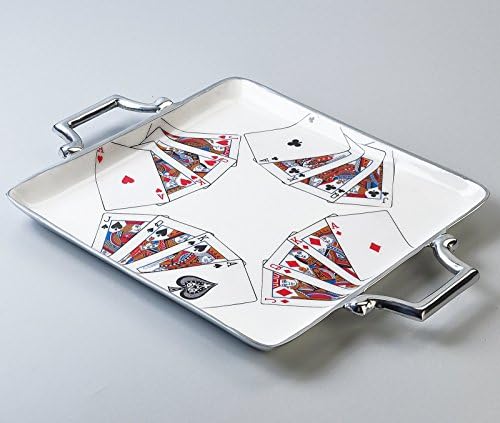 Cultural Concepts -Enamelled Square Playing Cards Serving Tray (Colour: Black, White And Red) Multi
