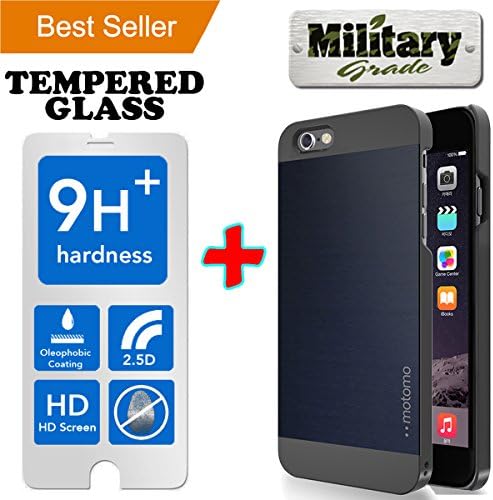 LIMITED STOCK SALE Iphone 6 Plus &amp; 6S Plus [5.5] PREMIUM Pack Aluminum Case + Tempered Glass Screen Protector Brushed Alloy Impact Absorbent Shock Gray INO Metal PVC Skin Cover Motomo