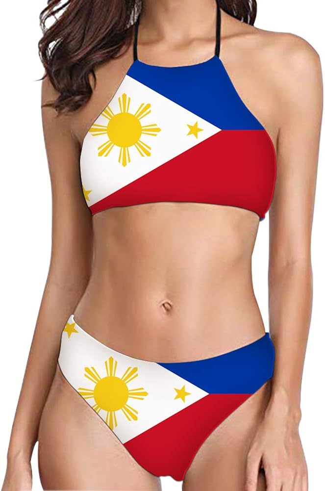 Foruidea Philippines Flag Two Piece Swimsuit Sexy Bikini Set High Neck Bandage Bathing Suits