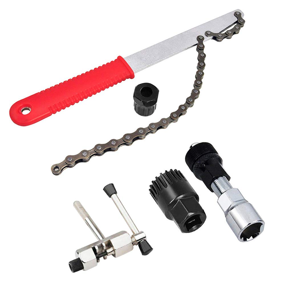 CHEYLIZI Bicycle Cassette Remover Tool 5PCS, Multifunctional Bike Chain Tools Kit with Chain Wrench, Freewheel Remover, Crank Puller, Bottom Bracket Remover, Bike Chain Splitter Tool