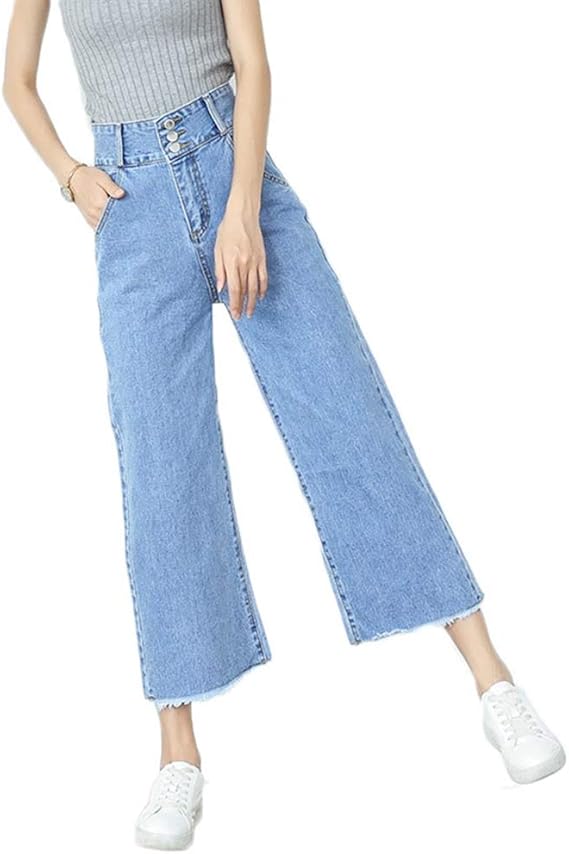 Amazon レディース ワイド デニム パンツ 純色 ガウチョ バギーパンツ ジーンズ ハイウエスト ボトムス ライトブルー ダークブルー ビッグサイズ 2xl 3xl おしゃれ 春 夏 履き心地 着痩せ ジーンズ 通販
