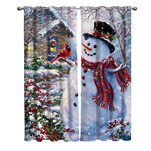 Libaoge Draperies & Curtains Panels for Bedroom Merry Christmas Happy Snowman and Cardinals Window Curtains for Solding Glass Door - Set of 2 Panels, 104