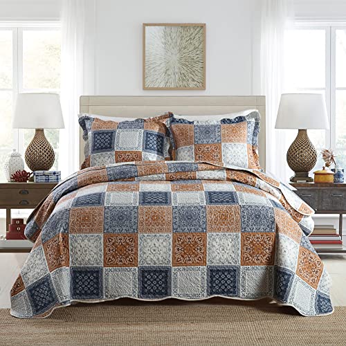 Secgo Quilts Queen Size - 100% Cotton Bedding Set (90 * 98 Inch) with 2 Pillow Shams, Patchwork Reversible Lightweight Bedspread, Quilted Coverlet Fit All-Season