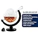 Whiskey Decanter for Spirits or Wine - Decorative Etched Glass Globe Design - Glass Ship Sculpture Inside - Artisan Quality - Dark Wood Stand - 850ml