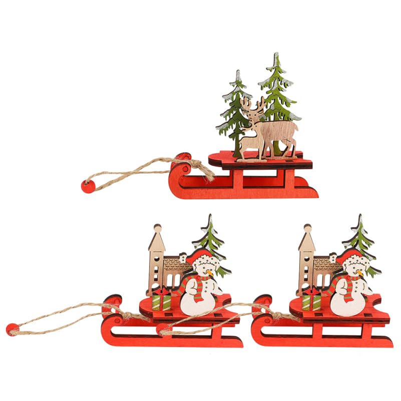 Garneck 3pcs Wooden Christmas Sleigh Miniature Sleigh Xmas Hanging Mini Sled Ornament Santa Ornament Santa and Christmas Xmas Pendants Boxwood