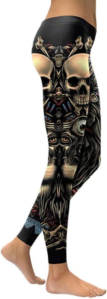 YUJIAKU Leggings Cabeza de Calavera 3D Leggins para Mujer Chica León Impreso Entrenamiento Legging Pantalones elásticos Delgados Legins
