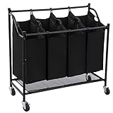 SONGMICS 4-Bag Rolling Laundry Sorter Cart Heavy-duty w' 4 Casters Black URLS95H