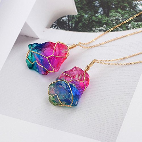 image for Auwer Clearance Necklace, Rainbow Stone Natural Crystal Rock Irregular