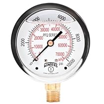 Winters PFQ Series Stainless Steel 304 Dual Scale Liquid Filled Pressure Gauge with Brass Internals, 0-10000 psi/kpa,2-1/2