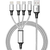 CKCOCO Multi USB Charger Cable 5FT Nylon Braided Universal 4 in 1 Multiple Charging Cord Adapter with 8Pin x2/Type-C/Micro USB Port Connectors for Cell Phones Tablets and More (Charging Only)